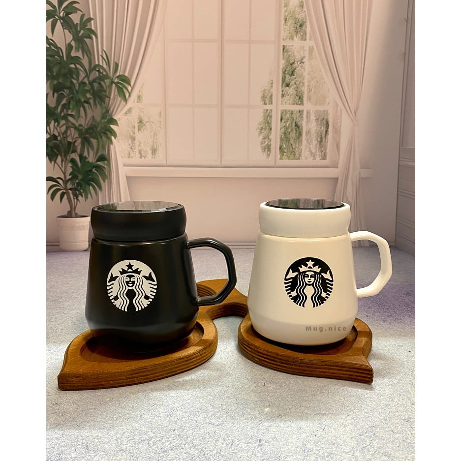 تصویر ماگ در آینه ای طرح Starbucks - سفید 