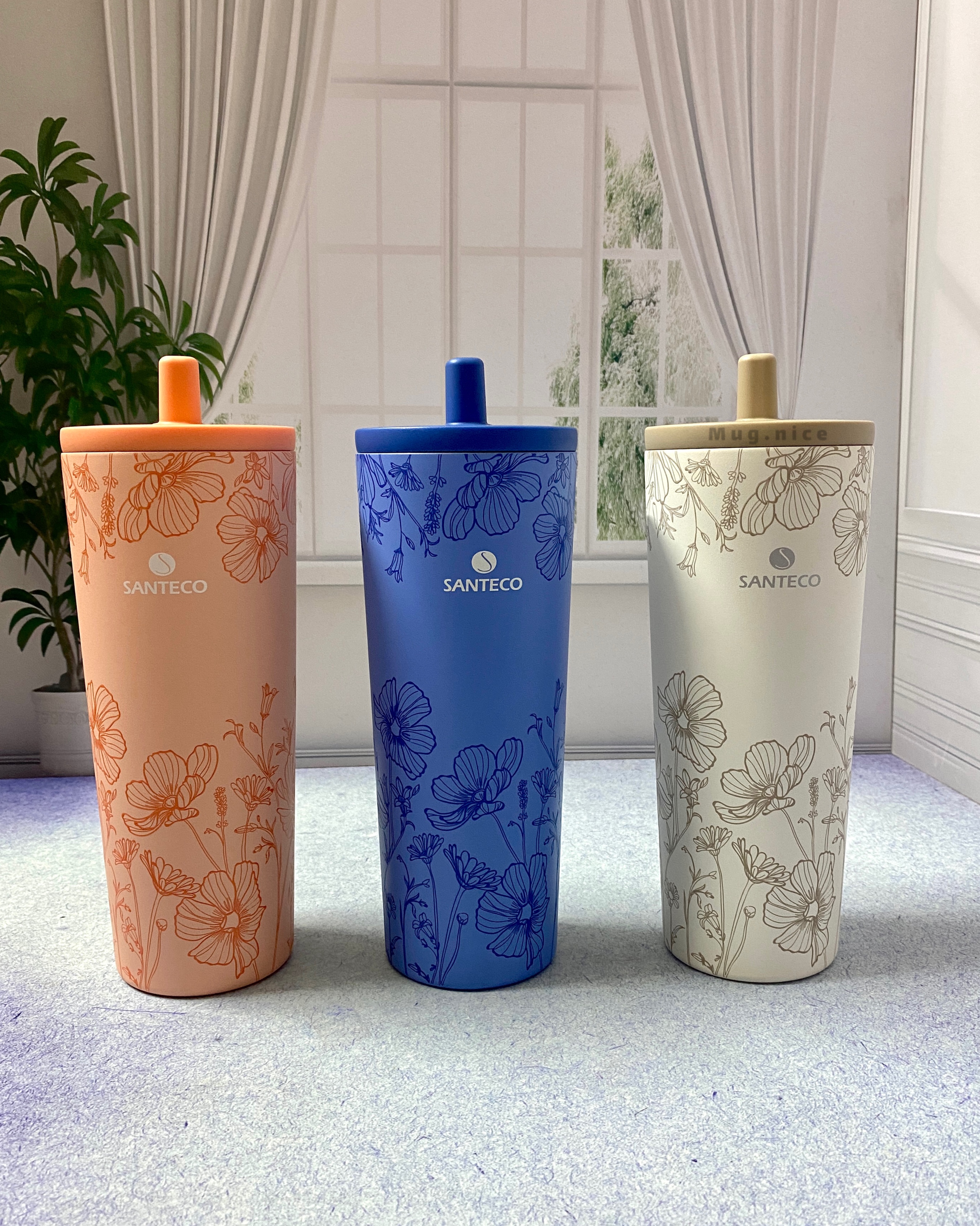 تراول ماگ اسموتی Santeco طرح گل گنجایش 750 میل